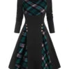 Black 1950s Plaid Patchwork Swing Dress -BUNBUN Fancy Clothing Shop 01 1
