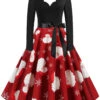 Red 1950s Santa Claus V-Neck Belt Dress