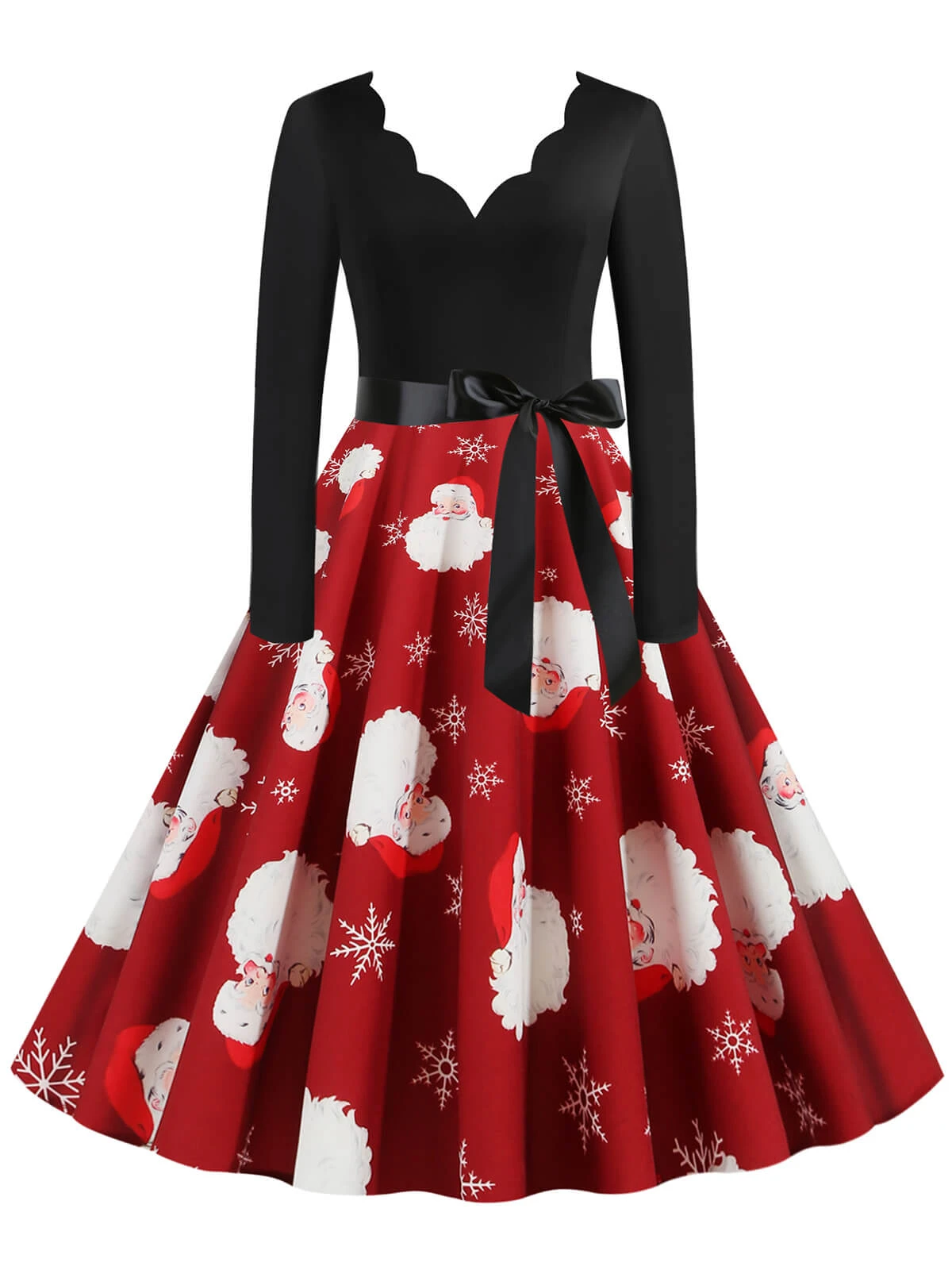 Red 1950s Santa Claus V-Neck Belt Dress 3 Red 1950s Santa Claus V-Neck Belt Dress