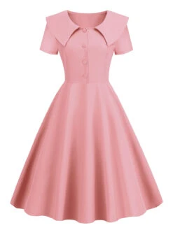 1950s Solid Lapel Swing Dress -BUNBUN Fancy Clothing Shop 05 7aa04b52 0500 44ca a5bd 5c34a27aa130