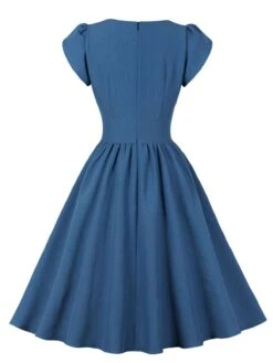 1950s Short Sleeve Ruffles Buttoned Solid Dress -BUNBUN Fancy Clothing Shop 05 compressed 0b24c7a6 2609 450c 9970 6d4621827e01