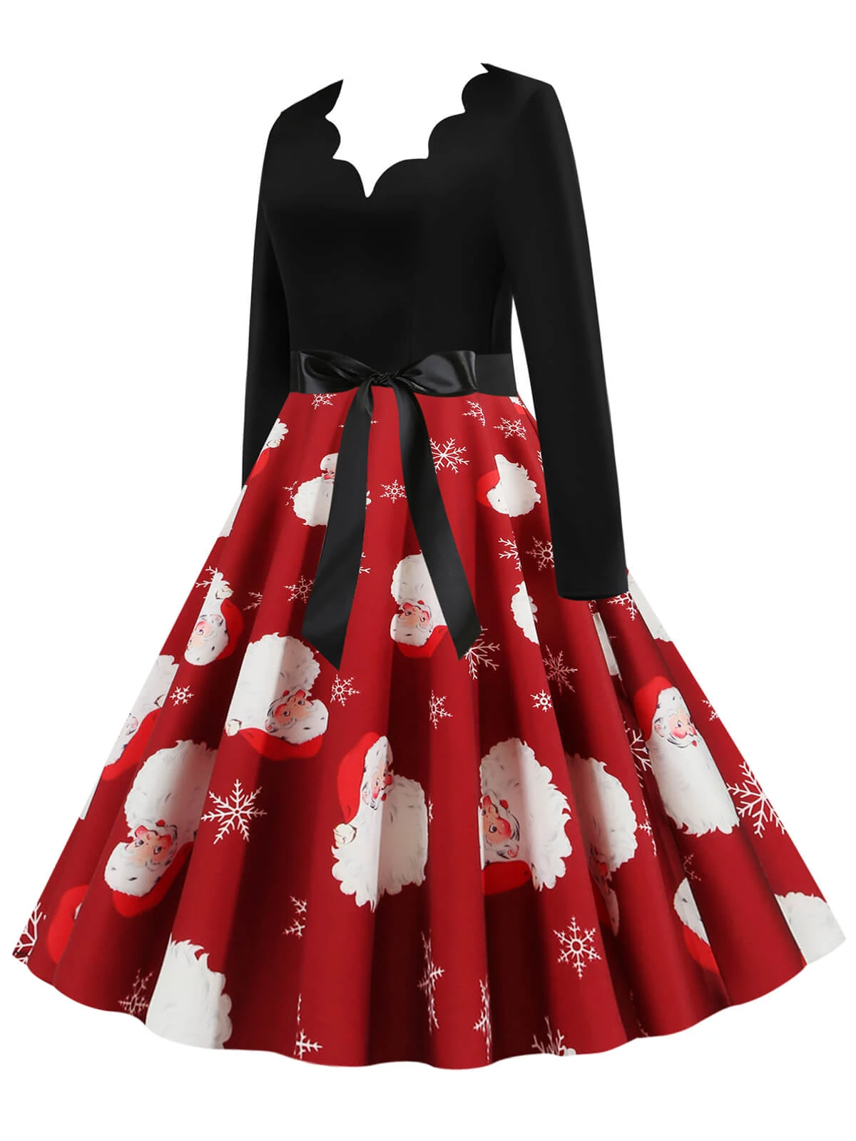 Red 1950s Santa Claus V-Neck Belt Dress 5 Red 1950s Santa Claus V-Neck Belt Dress - Image 3