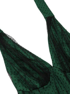 Green 1950s Halter Polka Dots Mesh Dress -BUNBUN Fancy Clothing Shop 06 2