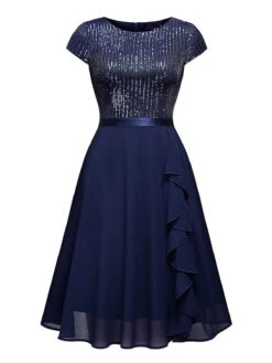 1940s Sequin Chiffon Ruffle Trim Swing Dress -BUNBUN Fancy Clothing Shop 06 fd579e58 8667 4e70 a28f af8f44b5f39c