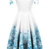 White 1950s Off Shoulder Snowflake Dress