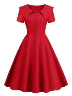 1950s Solid Lapel Swing Dress -BUNBUN Fancy Clothing Shop 15 a996379c ff59 4711 ba5c 3ad74f7b564c