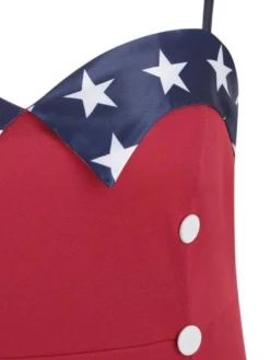 Red 1950s Stars Patchwork Strap Dress -BUNBUN Fancy Clothing Shop 16554375801654