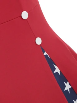 Red 1950s Stars Patchwork Strap Dress -BUNBUN Fancy Clothing Shop 16554375845045