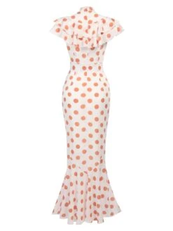Orange 1930s Polka Dot Fishtail Dress -BUNBUN Fancy Clothing Shop 1J2A1301