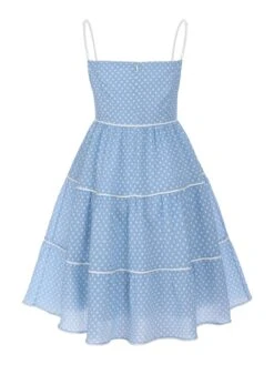 Sky Blue 1950s Strap Polka Dot Swing Dress -BUNBUN Fancy Clothing Shop 1J2A7562