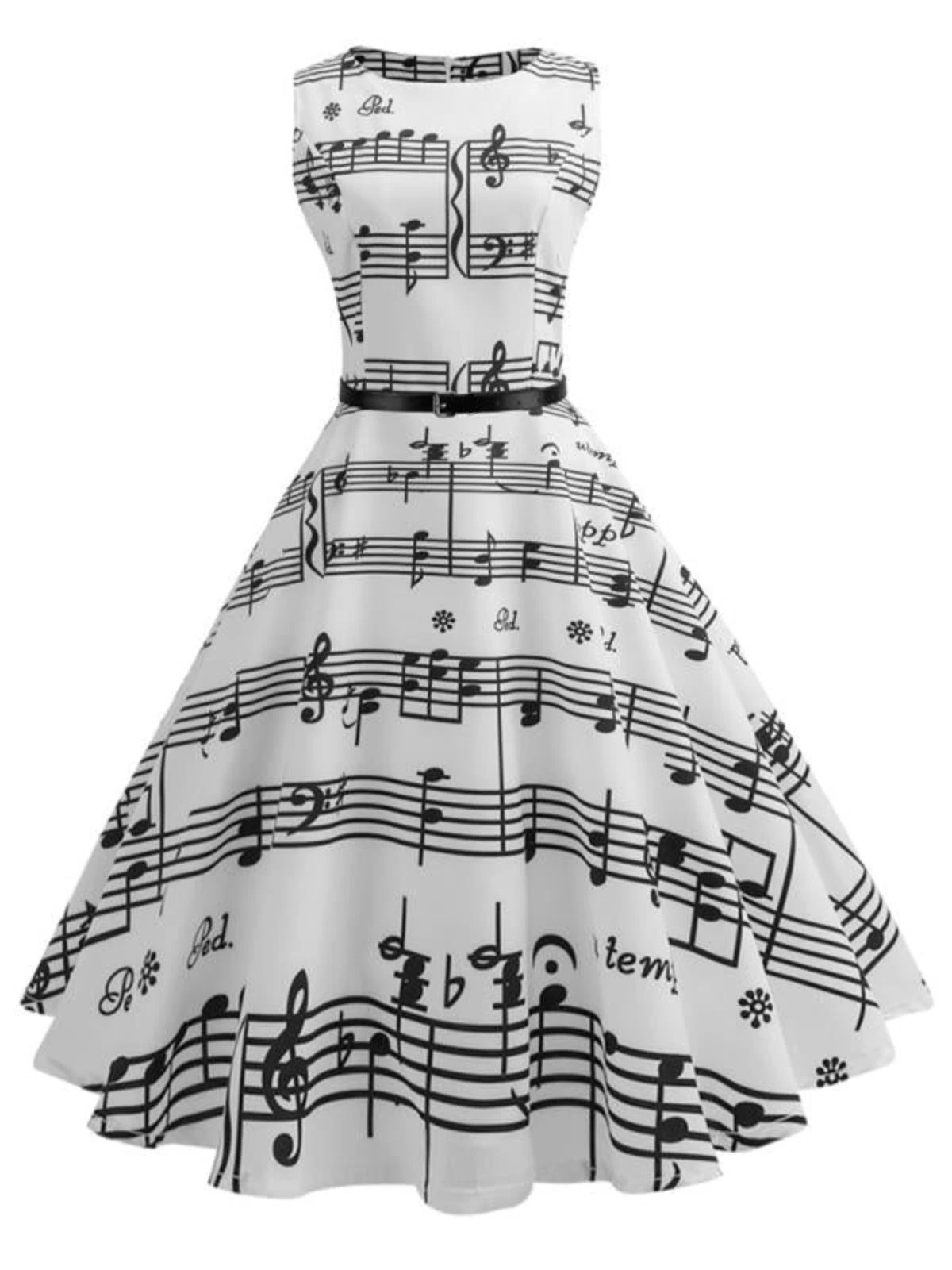 White 1950s Music Note Swing Dress 3 White 1950s Music Note Swing Dress