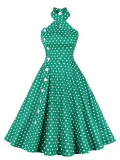 Green 1950s Polka Dot Halter Dress