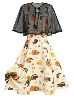 [US Warehouse] Beige 1950s Halloween Cap Costume Dress