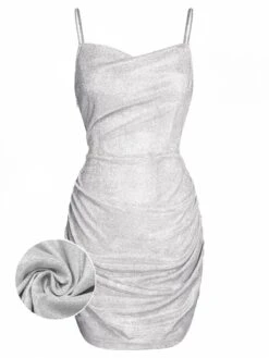 Silver 1960s Spaghetti Strap Sparkling Mini Dress