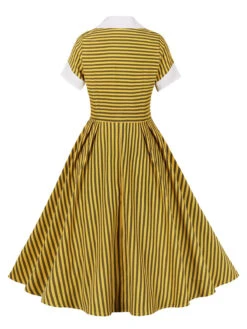 Yellow 1950s Bow Striped Swing Dress -BUNBUN Fancy Clothing Shop 22222 f5c38743 9b18 43e5 bf82 85e4943e67f2