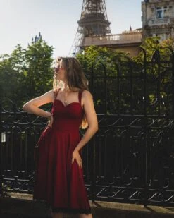 Wine Red 1950s Lace Solid Swing Dress -BUNBUN Fancy Clothing Shop 224226760 1297875483961555 5487196135629352760 n