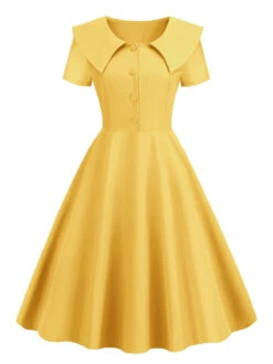 1950s Solid Lapel Swing Dress -BUNBUN Fancy Clothing Shop 25 5b341ba5 cbd1 4b0d aa0e 920361c7d7cb