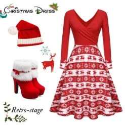 [US Warehouse] Red 1950s Christmas Patchwork Swing Dress -BUNBUN Fancy Clothing Shop 2 1 2d81e406 d865 488d 9235 ffb0beb98e46