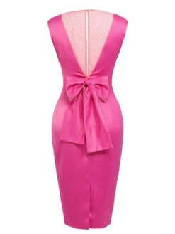 Rose Red 1960s Satin Solid Pencil Dress -BUNBUN Fancy Clothing Shop 2 4cf7c448 42d1 446a 9e48 21bbe0812e06