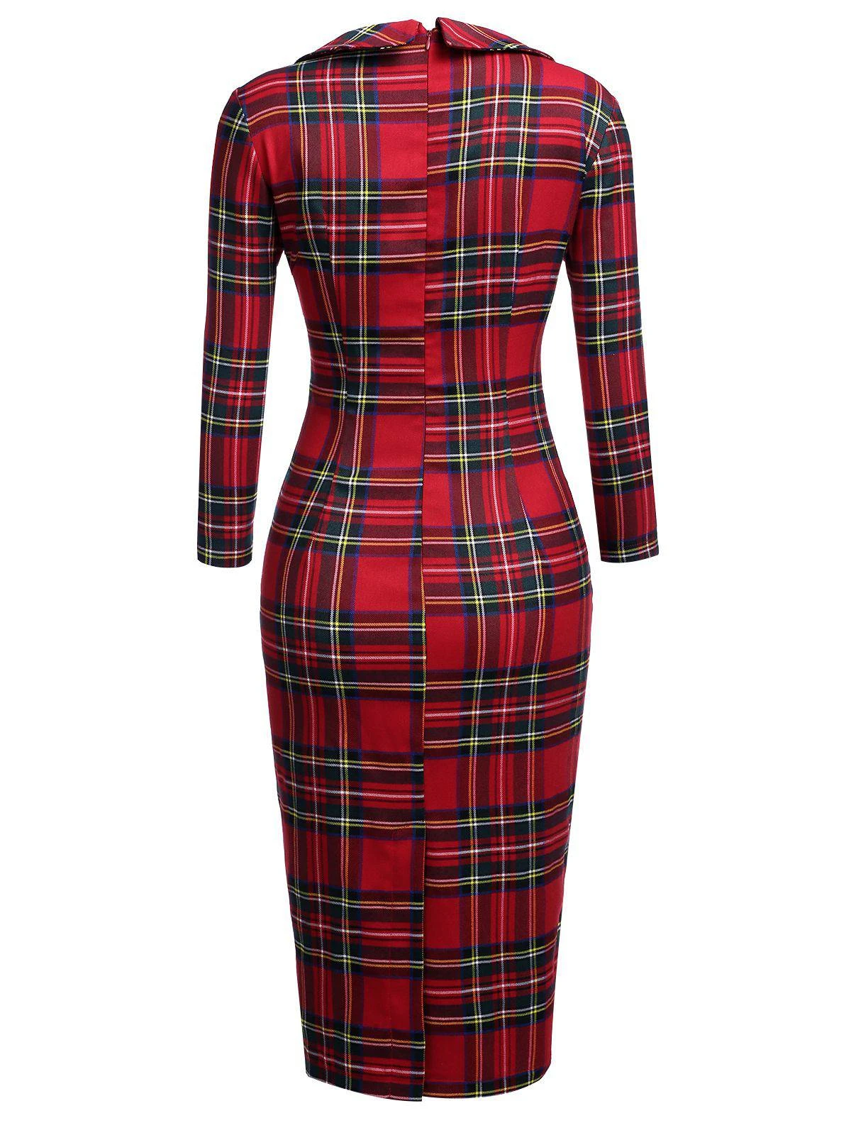 Red 1960s Plaids Bodycon Dress 5 Red 1960s Plaids Bodycon Dress - Image 3