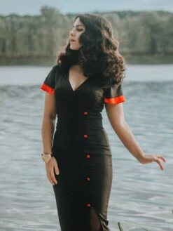 Black 1960s Button Slit Bodycon Dress -BUNBUN Fancy Clothing Shop 2 b1040c08 37f3 460f 8cf6 7cf7b004d6be