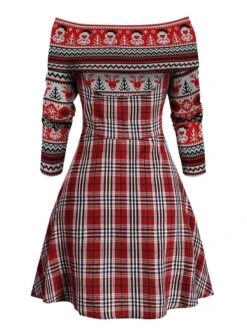 Red 1950s Plaid Off-shoulder Swing Dress -BUNBUN Fancy Clothing Shop 2 c4917d7b ab82 492a aab1 3c33dee71f30
