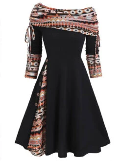 1950s Plaid Patchwork Lace-Up Off-Shoulder Dress -BUNBUN Fancy Clothing Shop 2 cf65a5bb a31e 4724 a1f6 1305ad254457