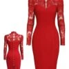 Red 1960s Lace Long Sleeves Patchwork Dress -BUNBUN Fancy Clothing Shop 2pcs ss 23d6bba6 9db6 435b bb11 25c84f4288a0