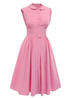 Pink 1950s Doll Collar Solid Dress -BUNBUN Fancy Clothing Shop 3 227dd207 7ae2 4d50 a1c0 46e46b920ef1