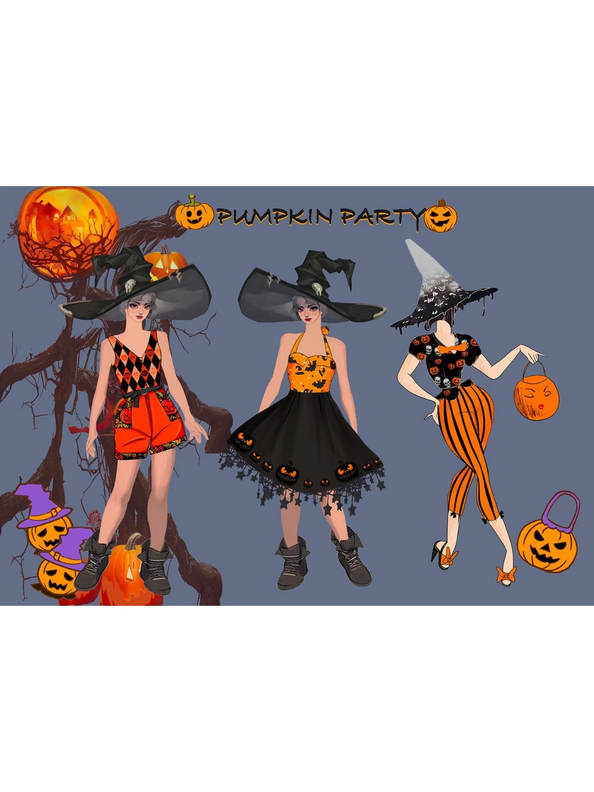 Black 1950s Halloween Pumpkin Bat Halter Dress 4 Black 1950s Halloween Pumpkin Bat Halter Dress - Image 2