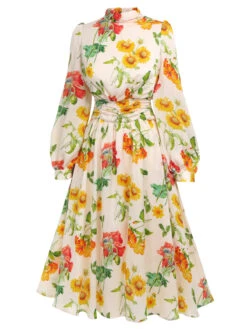 1930s Flower Long Sleeves Swing Dress -BUNBUN Fancy Clothing Shop 3 9ded40e0 767f 477e a105 68fb18206a91