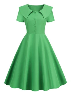 1950s Solid Lapel Swing Dress -BUNBUN Fancy Clothing Shop 45 15ffceb6 1e6f 467d ba0e 5a70a2d7587e
