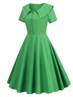 1950s Solid Lapel Swing Dress -BUNBUN Fancy Clothing Shop 46 b6573f17 011a 4dc9 9695 0b0ea07530fa