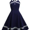 1950s Halter Navy Swing Dress