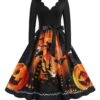 1950s Halloween Pumpkin V-Neck Hepburn Dress -BUNBUN Fancy Clothing Shop 6 28789882 f35b 451c b8fe 7f20c41ab309