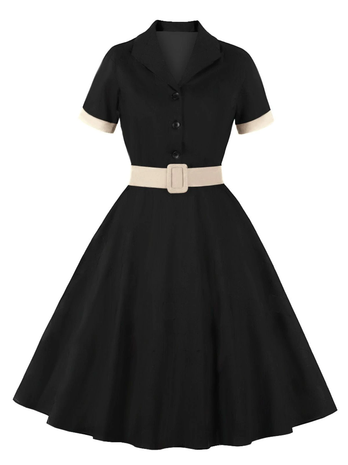 1950s Retro Contrast Short-Sleeved Lapel Dress 7 1950s Retro Contrast Short-Sleeved Lapel Dress - Image 5