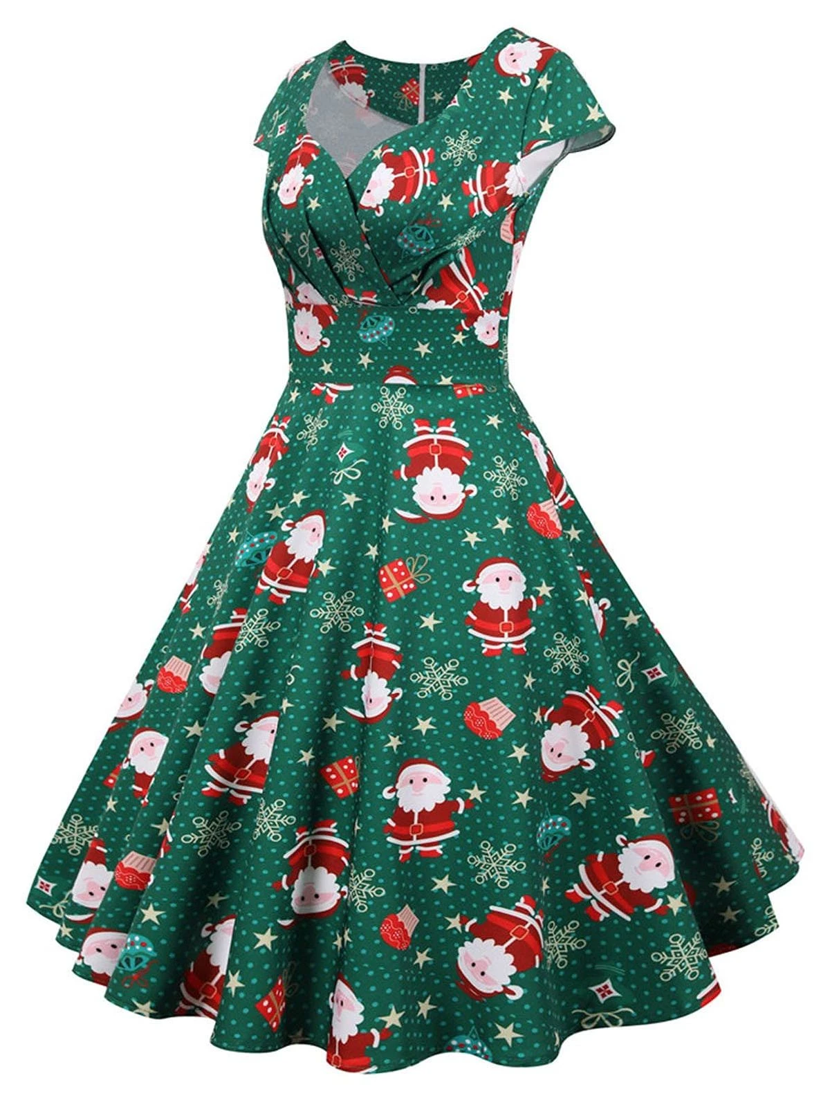 Green 1950s Christmas Polka Dot Dress 4 Green 1950s Christmas Polka Dot Dress - Image 2