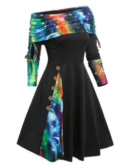 1950s Plaid Patchwork Lace-Up Off-Shoulder Dress -BUNBUN Fancy Clothing Shop 7 affc7272 8b47 4e18 9eca fa7bf84ae50d