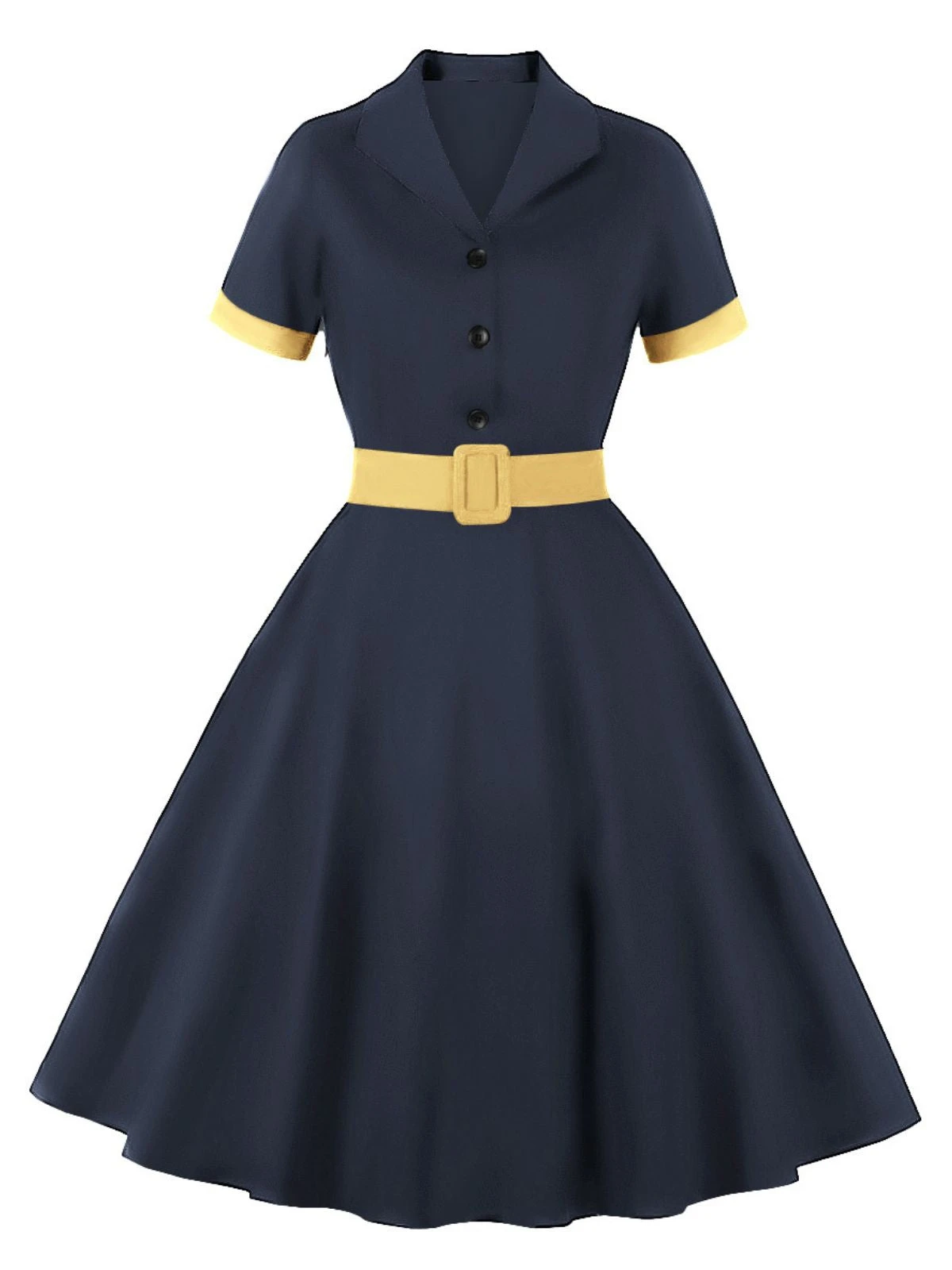 1950s Retro Contrast Short-Sleeved Lapel Dress 9 1950s Retro Contrast Short-Sleeved Lapel Dress - Image 7