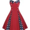 Red 1950s Stars Patchwork Strap Dress 1 Red 1950s Stars Patchwork Strap Dress -BUNBUN Fancy Clothing Shop 9120 1
