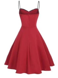 Red 1950s Stars Patchwork Strap Dress -BUNBUN Fancy Clothing Shop 9120 3