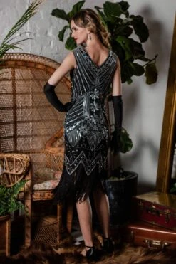 1920s Sequined Fringe Dress -BUNBUN Fancy Clothing Shop ALEX6109