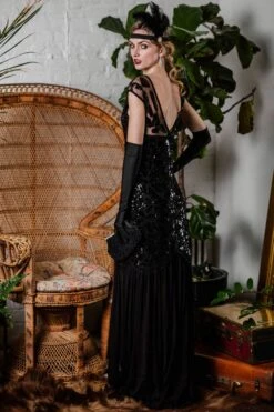 [US Warehouse] Black 1920s Sequin Maxi Flapper Dress -BUNBUN Fancy Clothing Shop ALEX6239