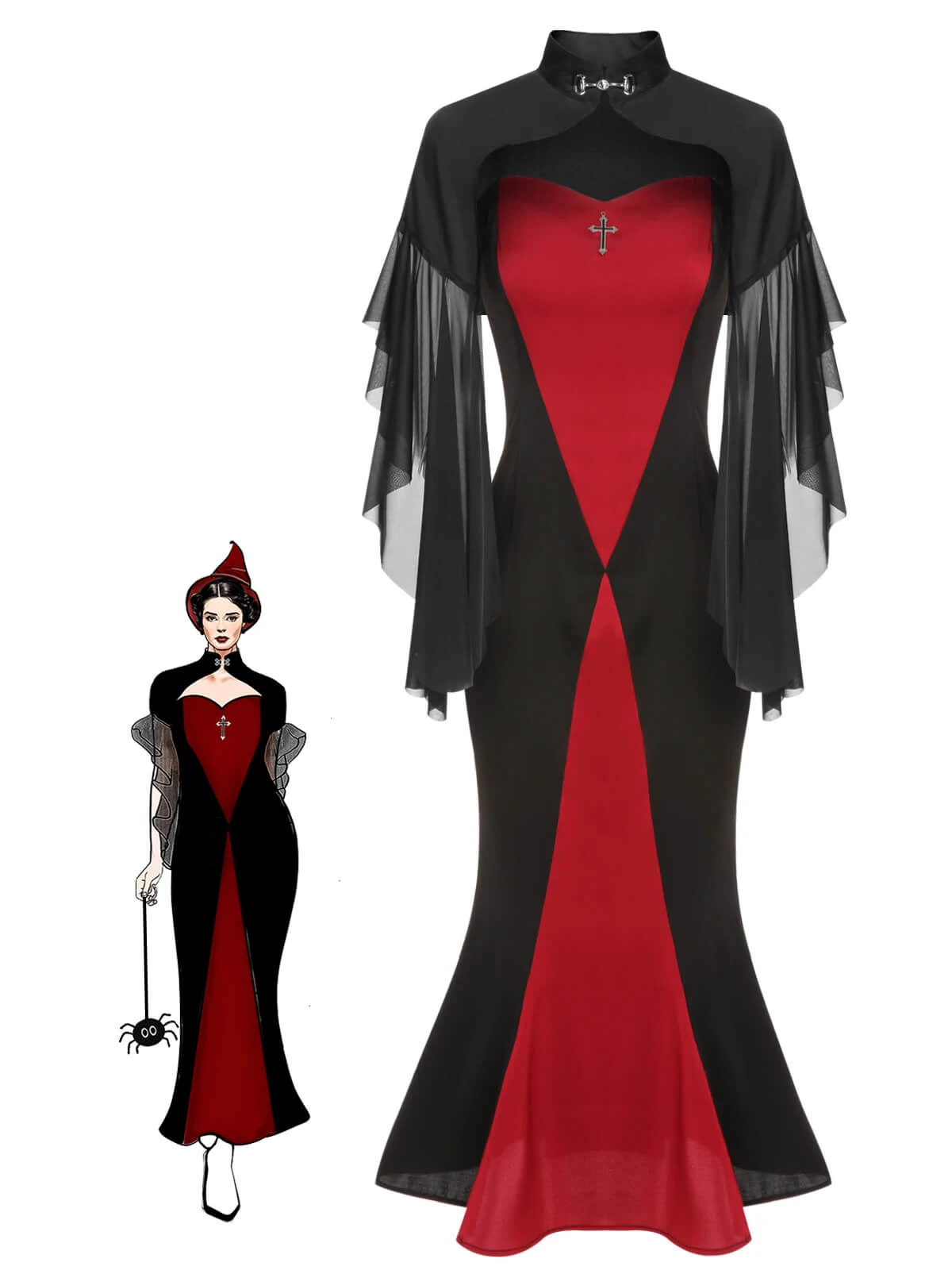 2PCS 1930s Halloween Fishtail Dress & Sheer Coat 2 2PCS 1930s Halloween Fishtail Dress & Sheer Coat