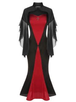 2PCS 1930s Halloween Fishtail Dress & Sheer Coat 11 2PCS 1930s Halloween Fishtail Dress & Sheer Coat -BUNBUN Fancy Clothing Shop CBH180745 3