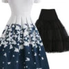 2PCS 1950s Butterfly Off Shoulder Dress & Black Petticoat