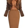 2PCS Brown Bolero Jacket & Plaid Pencil Dress -BUNBUN Fancy Clothing Shop CBV180401