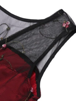 Wine Red 1950s Mesh Hi-Lo Back Lace Up Dress 10 Wine Red 1950s Mesh Hi-Lo Back Lace Up Dress -BUNBUN Fancy Clothing Shop IMG 7585