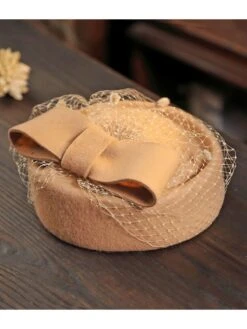 Retro Bow Mesh Wooled Dress Hat -BUNBUN Fancy Clothing Shop KH a4dbfd3a f95e 4fc9 a15b 3fd6291e0d1a