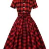 Red 1950s Plaid Bowknot Swing Dress -BUNBUN Fancy Clothing Shop O1CN01SjK2Zc1H36LiA3asw 2654570701 0 cib